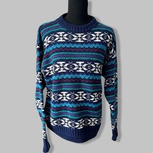 Vintage Northern Isles Blue Fair Isle Crew Neck Sweater Made in  Hong Kong